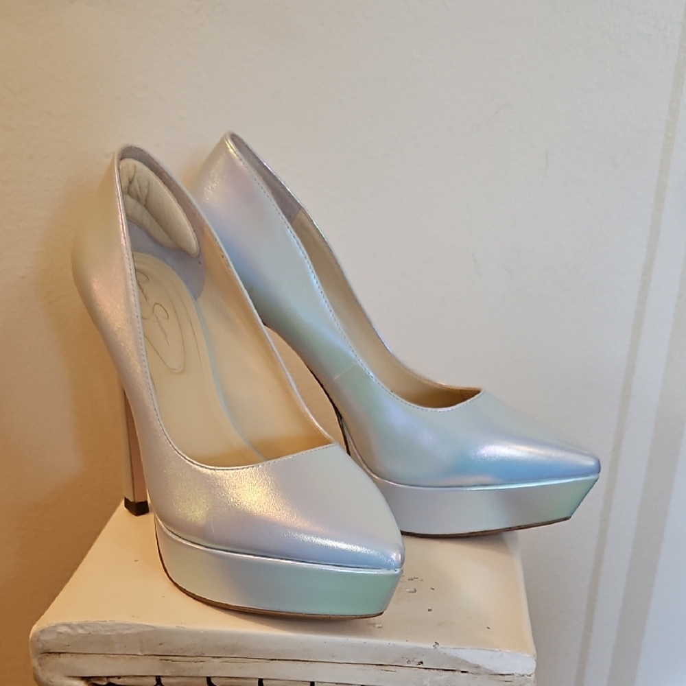 Jessica Simpson Silver Platform Heels with Stiletto